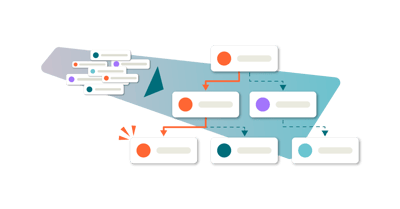 Illustration of a jumble of Confluence pages becoming structured into a hierarchy.