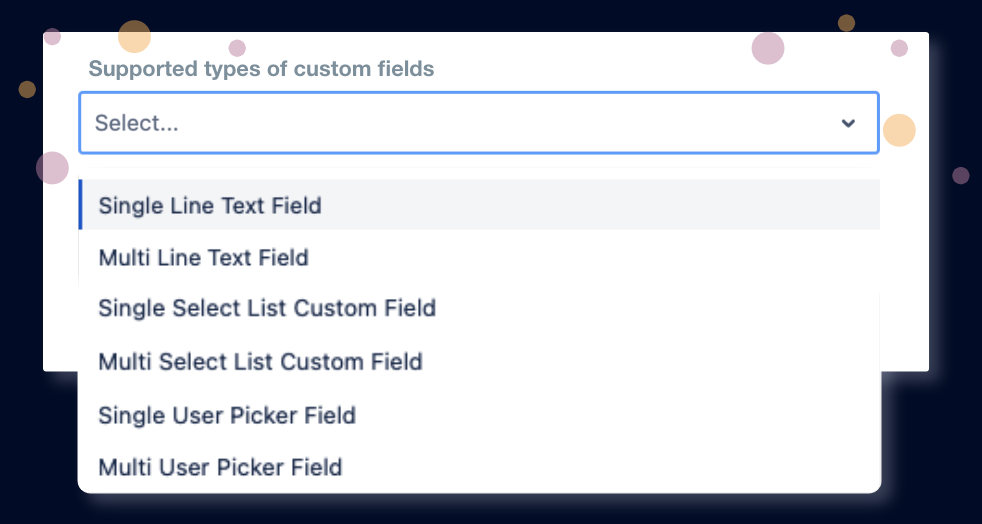 Behaviours list of supported types of custom fields