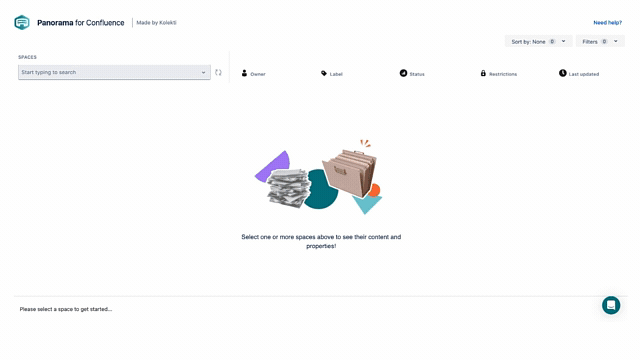 Animated GIF showing a user walkthrough of Space Manager, including how to add spaces, edit labels, change restrictions, and create pages.